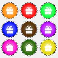 礼物盒子图标标志集彩色的标签