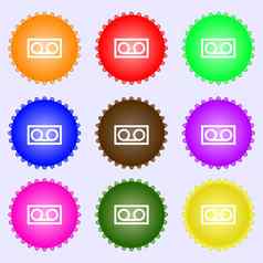 音频盒式磁带图标标志集彩色的标签