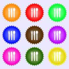 叉刀勺子图标标志集彩色的标签