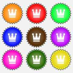 王皇冠图标标志集彩色的标签