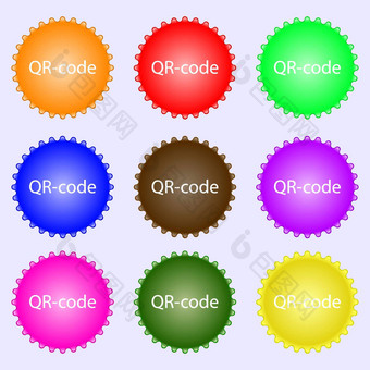 二维码标志图标扫描代码象征集彩色的标签