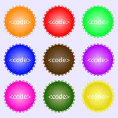 代码标志图标编程语言象征集彩色的标签