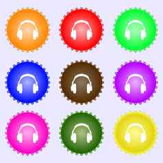 耳机图标标志集彩色的标签