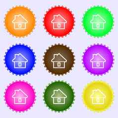 房子图标标志集彩色的标签