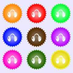 耳机图标标志集彩色的标签