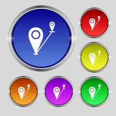 地图指针图标标志轮象征明亮的色彩鲜艳的按钮