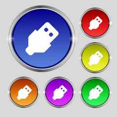 Usb图标标志轮象征明亮的色彩鲜艳的按钮