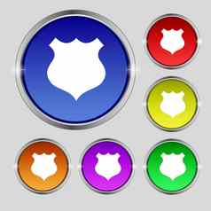 盾图标标志轮象征明亮的色彩鲜艳的按钮