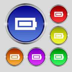 电池完全带电图标标志轮象征明亮的色彩鲜艳的按钮