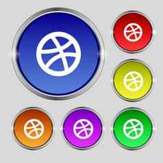 篮球图标标志轮象征明亮的色彩鲜艳的按钮
