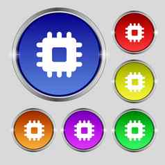 中央处理单位图标标志轮象征明亮的色彩鲜艳的按钮