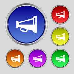 扩音器扬声器图标标志轮象征明亮的色彩鲜艳的按钮