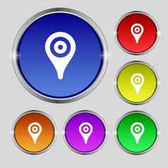 地图指针全球定位系统(gps)位置图标标志轮象征明亮的色彩鲜艳的按钮