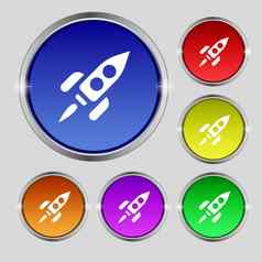 火箭图标标志轮象征明亮的色彩鲜艳的按钮