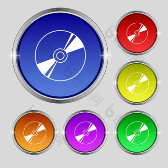 Dvd紧凑的磁盘蓝色的雷图标标志轮象征明亮的色彩鲜艳的按钮