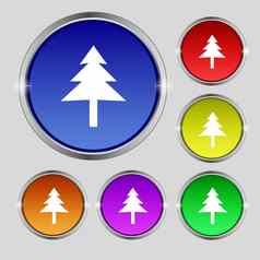 圣诞节树图标标志轮象征明亮的色彩鲜艳的按钮