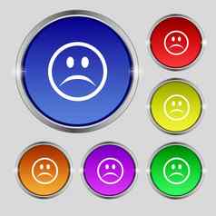 伤心脸悲伤抑郁症图标标志轮象征明亮的色彩鲜艳的按钮