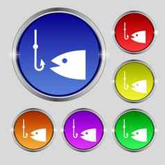钓鱼图标标志轮象征明亮的色彩鲜艳的按钮