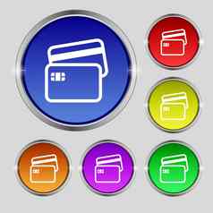 信贷卡图标标志轮象征明亮的色彩鲜艳的按钮