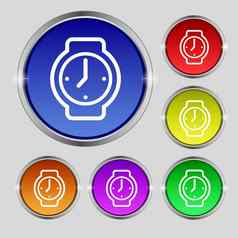 手表图标标志轮象征明亮的色彩鲜艳的按钮