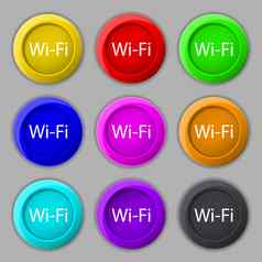 免费的无线网络标志无线网络象征无线网络图标集彩色的按钮