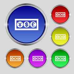 现金货币图标标志轮象征明亮的色彩鲜艳的按钮