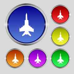 战斗机图标标志轮象征明亮的色彩鲜艳的按钮