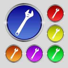 扳手图标标志轮象征明亮的色彩鲜艳的按钮