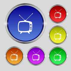 复古的模式标志图标电视集象征集色彩鲜艳的按钮手光标指针