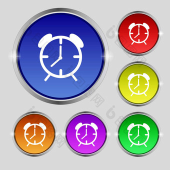 报警时钟标志图标之后报警象征集色彩鲜艳的按钮