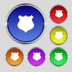 盾标志图标保护象征集色彩鲜艳的按钮