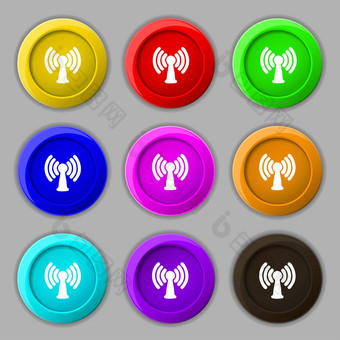 无线网络互联网图标标志象征轮色彩鲜艳的按钮