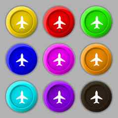 飞机飞机旅行飞行图标标志象征轮色彩鲜艳的按钮
