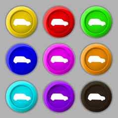 吉普车图标标志象征轮色彩鲜艳的按钮