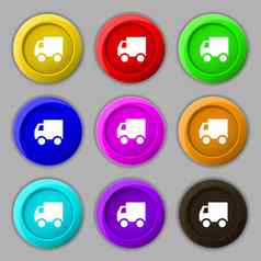 交付卡车图标标志象征轮色彩鲜艳的按钮