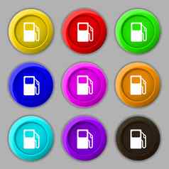 汽车气体站图标标志象征轮色彩鲜艳的按钮
