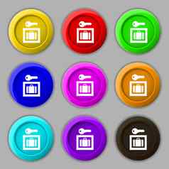 行李存储图标标志象征轮色彩鲜艳的按钮