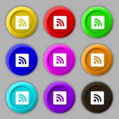 Rss饲料图标标志象征轮色彩鲜艳的按钮