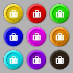 手提箱图标标志象征轮色彩鲜艳的按钮