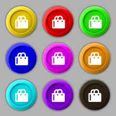 购物袋图标标志象征轮色彩鲜艳的按钮
