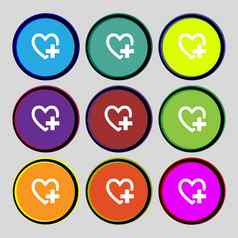医疗心标志图标交叉象征集色彩鲜艳的按钮