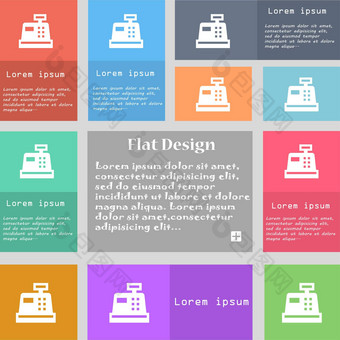 现金注册图标标志集五彩缤纷的按钮地铁风格空间文本长影子