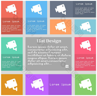 视频相机图标标志集五彩缤纷的按钮空间文本