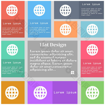 全球世界地图<strong>地理位置</strong>图标标志集五彩缤纷的按钮空间文本