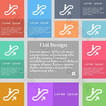 电梯自动扶梯楼梯图标标志集五彩缤纷的按钮空间文本