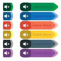 沉默的演讲者声音图标标志集色彩斑斓的明亮的长按钮额外的小模块平设计