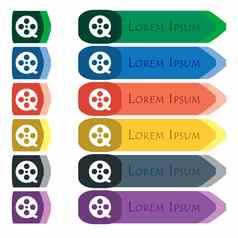 电影图标标志集色彩斑斓的明亮的长按钮额外的小模块平设计