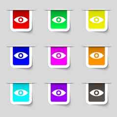 眼睛发布内容第六感觉直觉图标标志集五彩缤纷的现代标签设计