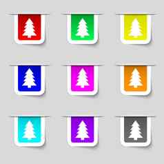圣诞节树标志图标假期按钮集彩色的按钮