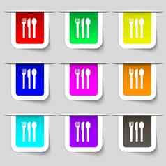 叉刀勺子图标标志集五彩缤纷的现代标签设计
